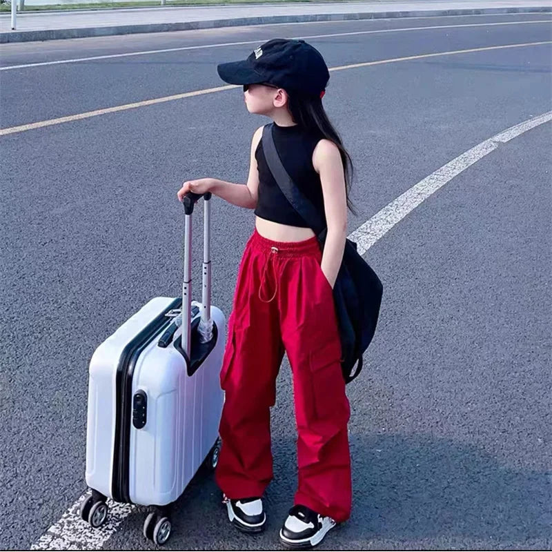 Girls Cargo Pants 5-14 Years Spring Fashion Children Loose Trousers Autumn Kids New Style Wide-leg Pants Girl Casual Clothing