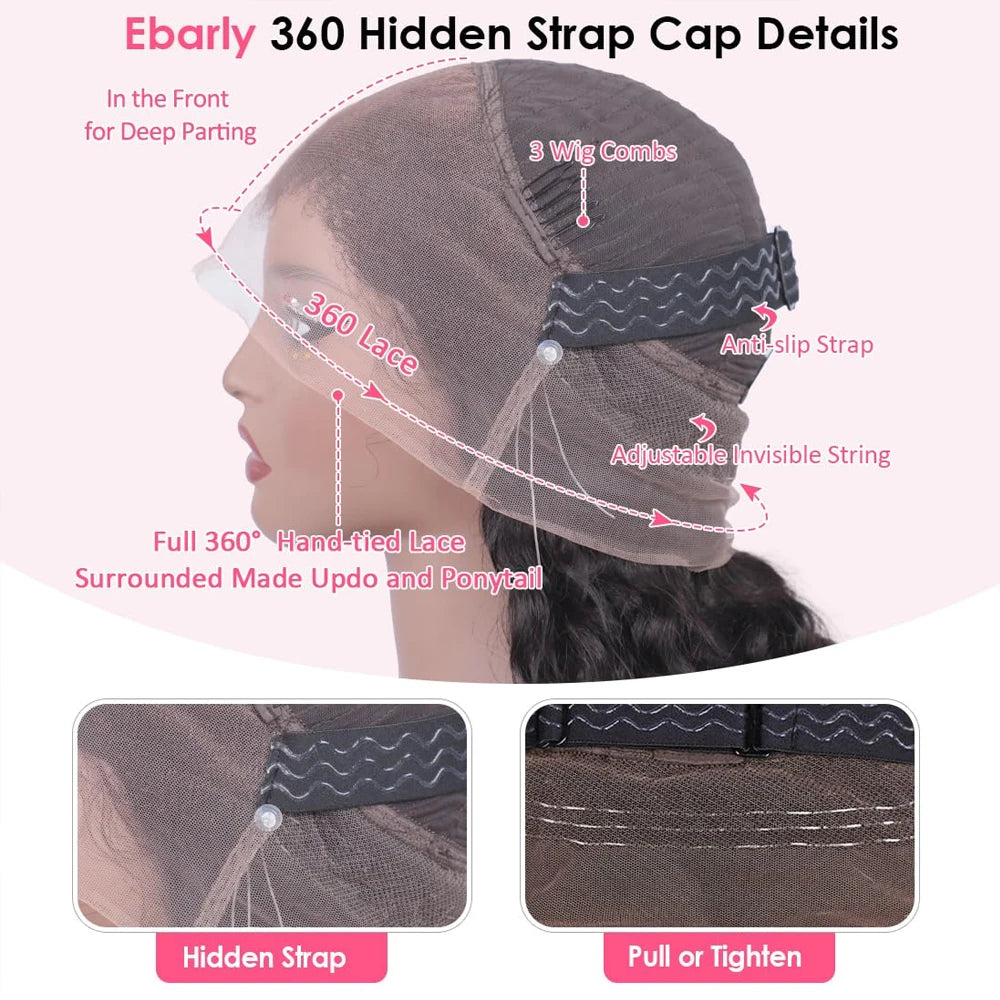 250 Density Invisi Strap 360 Glueless Wig Invisible Drawstring Afro Yaki Straight 360 Full HD Lace Wig Human Hair Upgrade Wigs