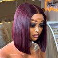 Short Bob Blunt Cut Bone Silky Straight 99J Red Burgundy Color 13X4 HD Full Lace Frontal Wig Heat Resistant Fiber Glueless Wigs
