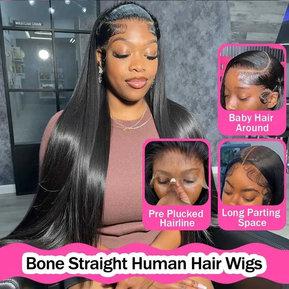 30 40 Inch Straight Human Hair Wigs 13x4 13x6 HD Lace Frontal Wigs For Women Glueless Bone Straight Lace Front Human Hair Wigs