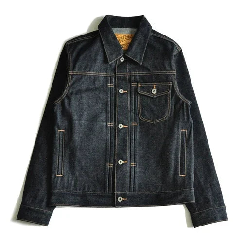 Veste en Jean Selvedge Homme – Denim Indigo 18 Oz, Coupe Régulière, Style Vintage Motard
