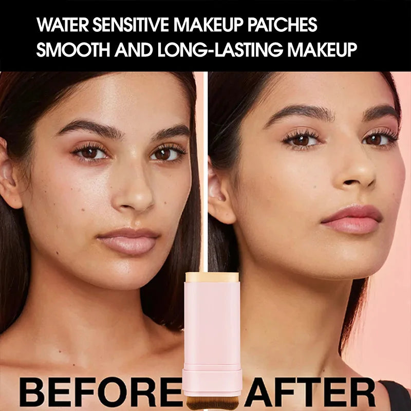 Concealing Foundation Stick 5 Shades With Built-In Brush,  Brighten Lightweight and Waterproof Formula Face Contour Stick Makeup