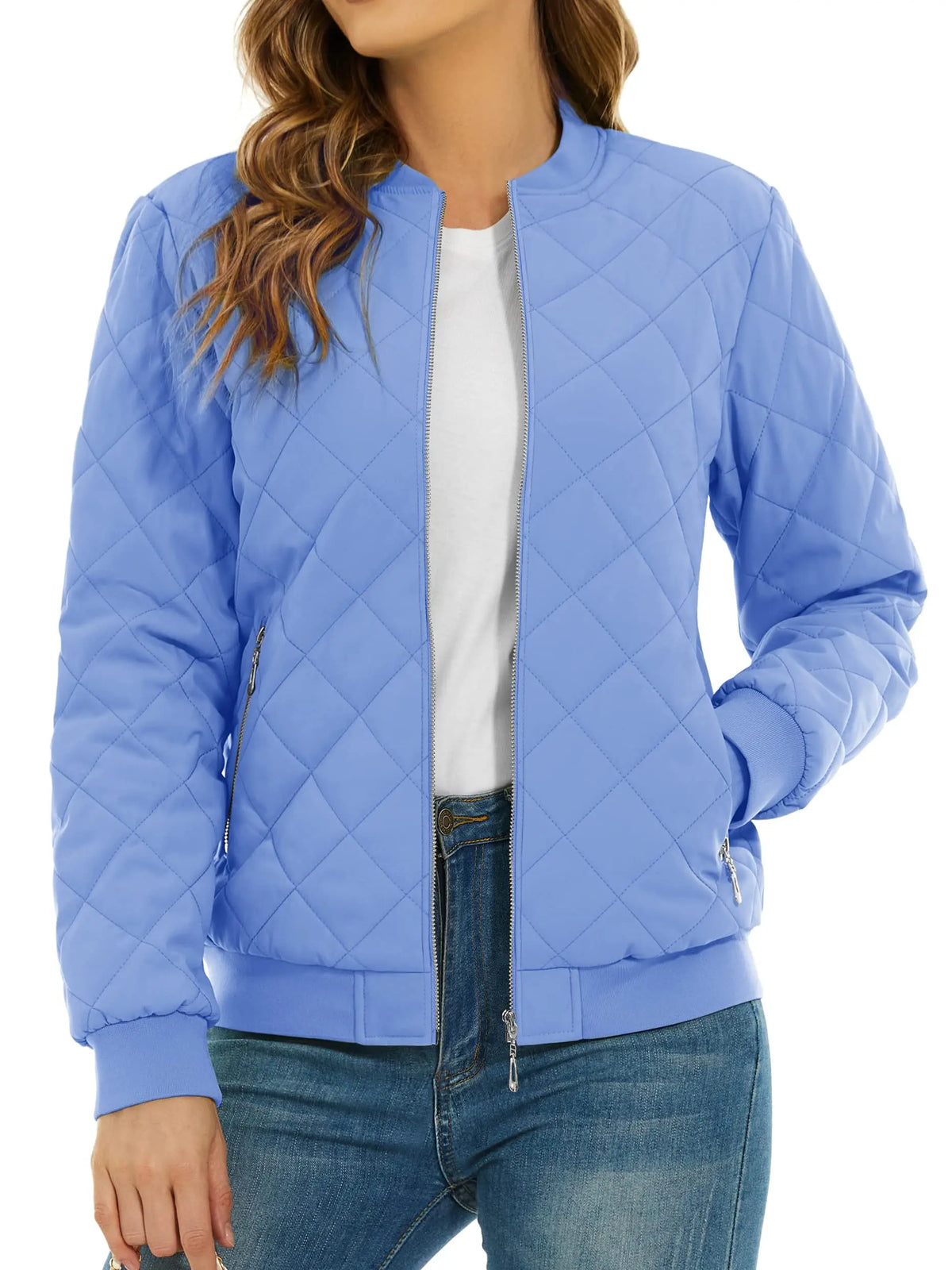 TACVASEN Padded Warm Jackets Womens Fashion Retro Pilot Jacket Diamond Quilted Coats Full Zip Up Pockets Casual Outwear