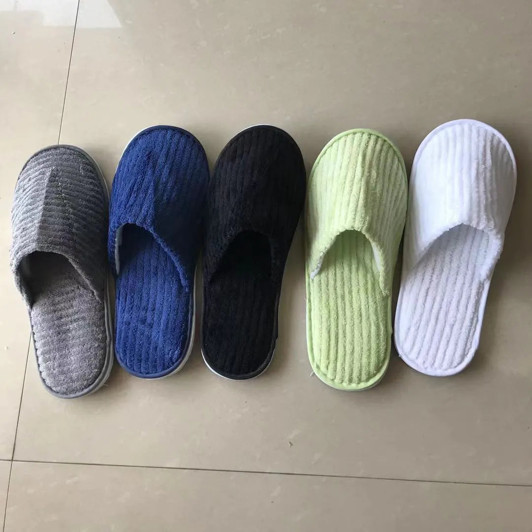 5 Pairs/Lot Mix Colors Men Women Disposable Hotel Slippers Cotton Slides Home Travel SPA Slipper Hospitality Cheap Footwear