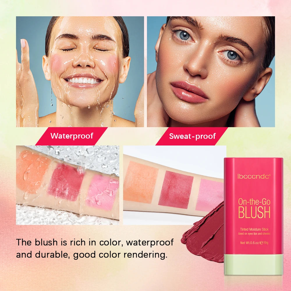 Long Lasting Non-Fading Silky Smooth Cream Blush for Cheeks1 Piece Lips Eyes Christmas Gift Smudge-Proof Multi-Use Blush Stick