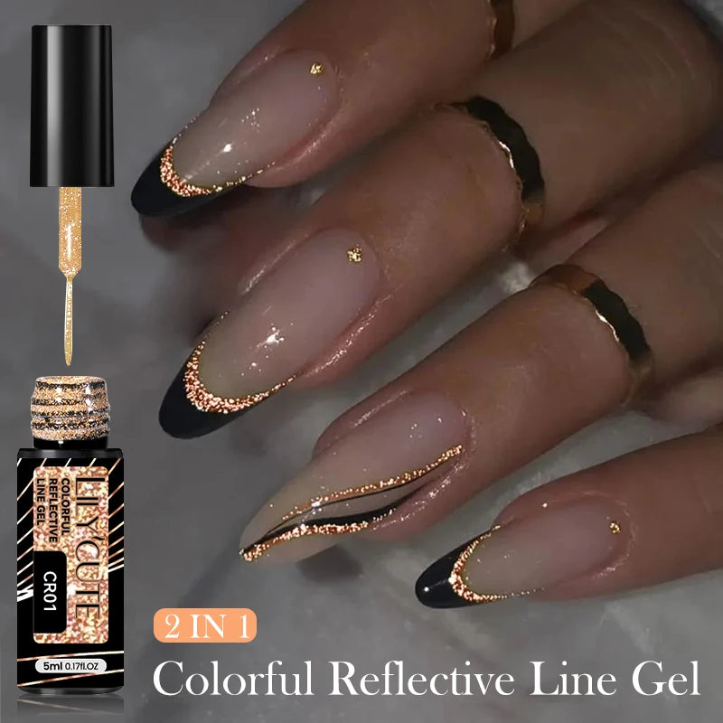 LILYCUTE 5ml Super-Bright Mirror Metallic Liner Gel Nail Polish Gold Silver French Style Drawing Stripe Nail Art Graffiti UV Gel