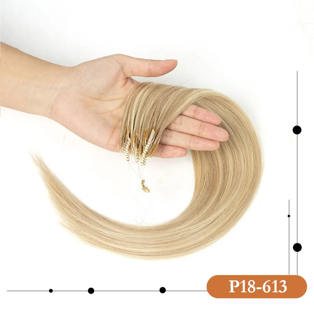 8D Human Hair Extensions Blonde 12"-24" Nano Ring Link Extensions 0.6g/s Machine Remy Human Microlink Beads Hair 30g/pack