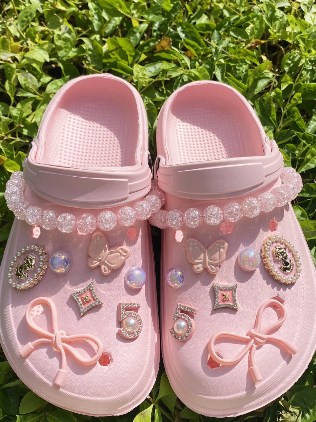 16 fashionable pink (bow, dot diamond 5, small butterfly, broken bead chain) shoe buckle DIY decorations, multi-functional shoe