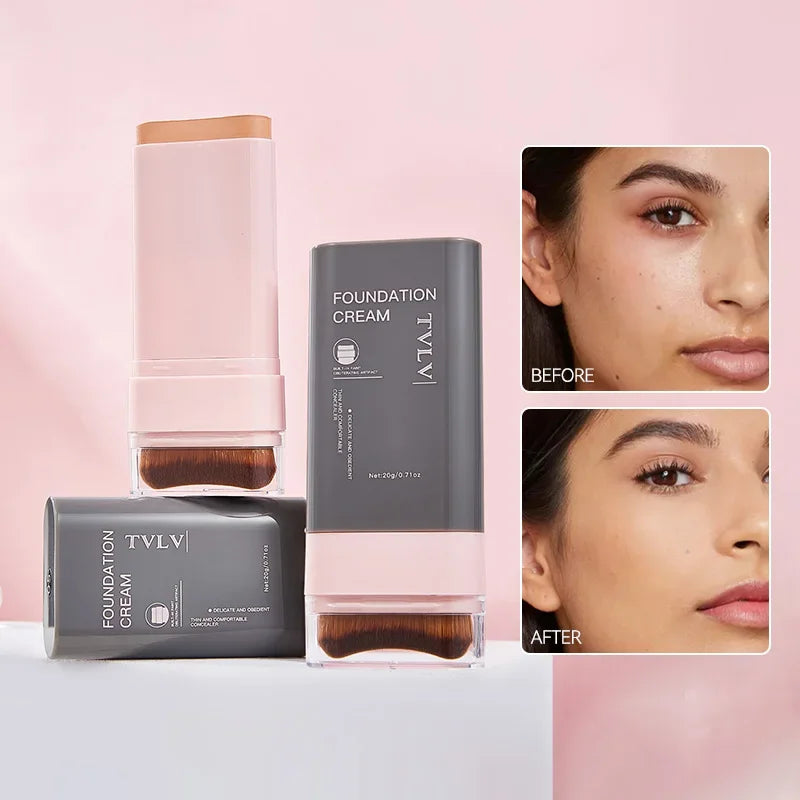 Concealing Foundation Stick 5 Shades With Built-In Brush,  Brighten Lightweight and Waterproof Formula Face Contour Stick Makeup
