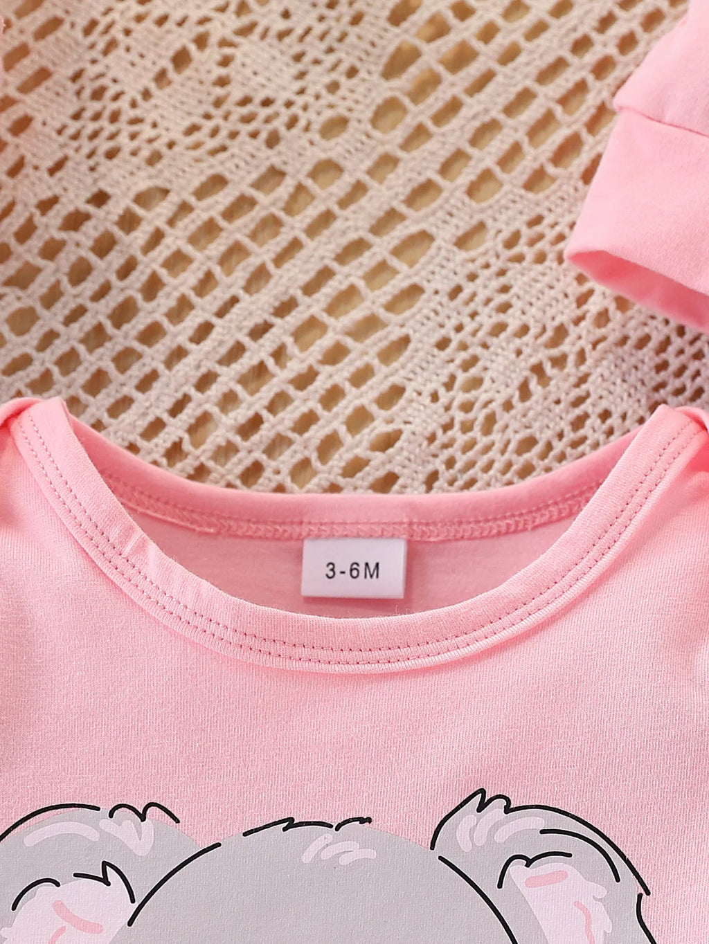 Baby Koala Print Set: Pink Romper + Striped Pants + Animal Hat Three-Piece Set, Autumn and Winter Outing Outfit for Baby Girls