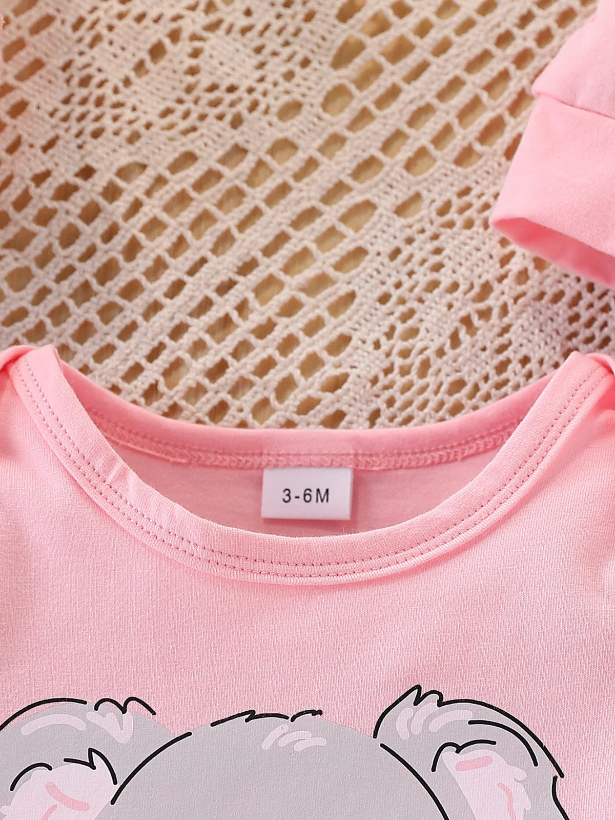 Baby Koala Print Set: Pink Romper + Striped Pants + Animal Hat Three-Piece Set, Autumn and Winter Outing Outfit for Baby Girls